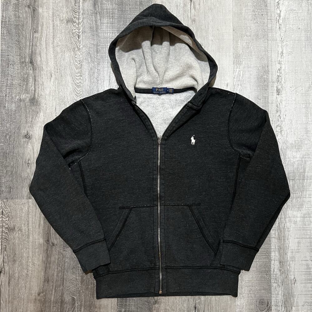 Polo Ralph Lauren Hoodie Mens Medium Gray Full Zip Fleece Sweatshirt Pony Logo